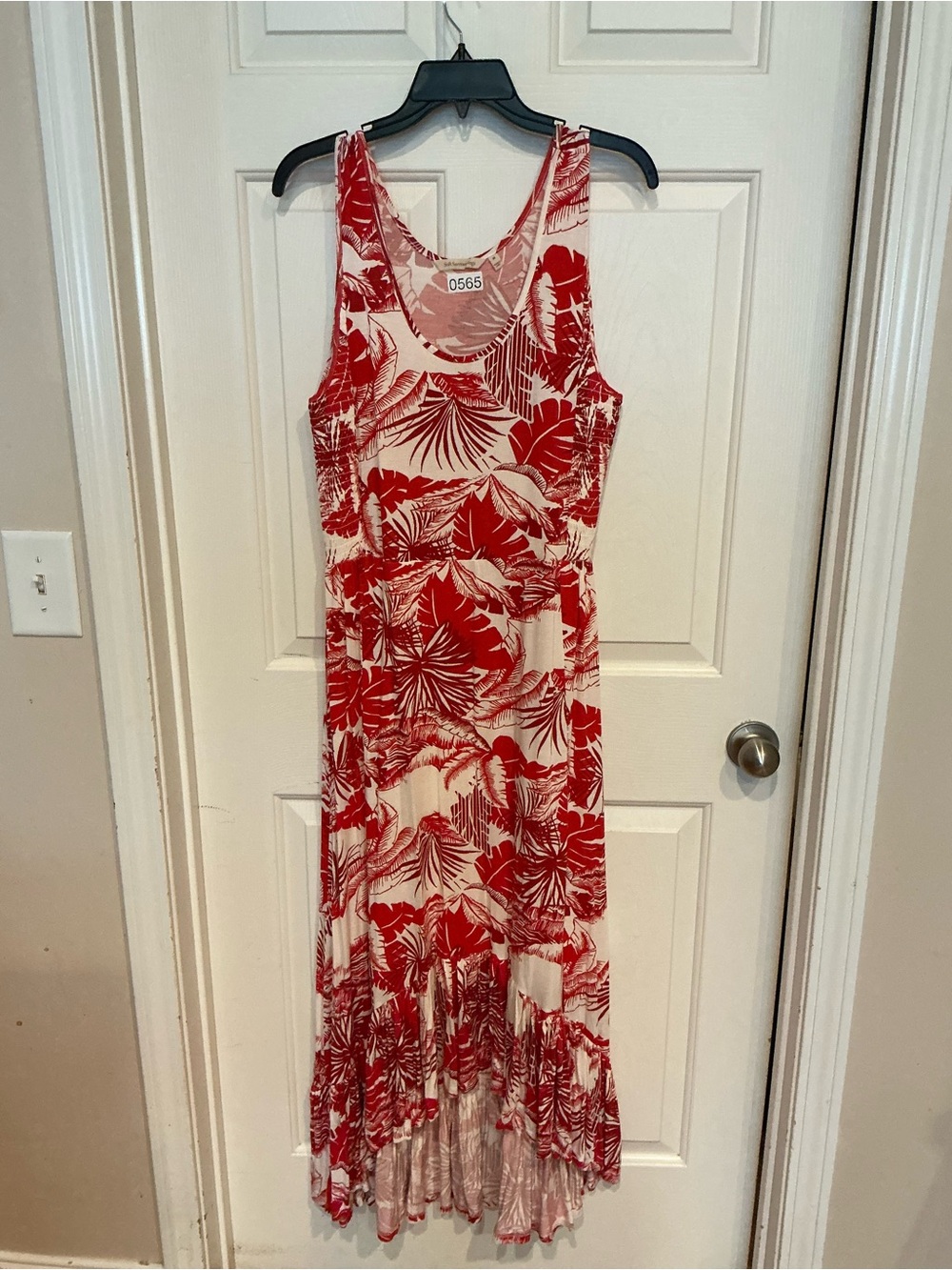 Soft Surroundings Red and Cream Floral High-Low Maxi Dress